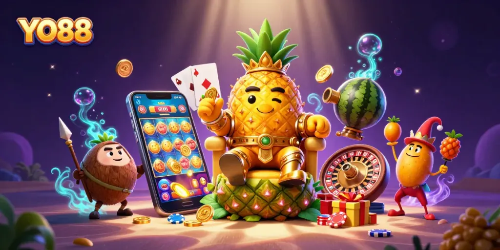 Engage in thrilling casino games with YO88 featuring vibrant characters and gaming elements.