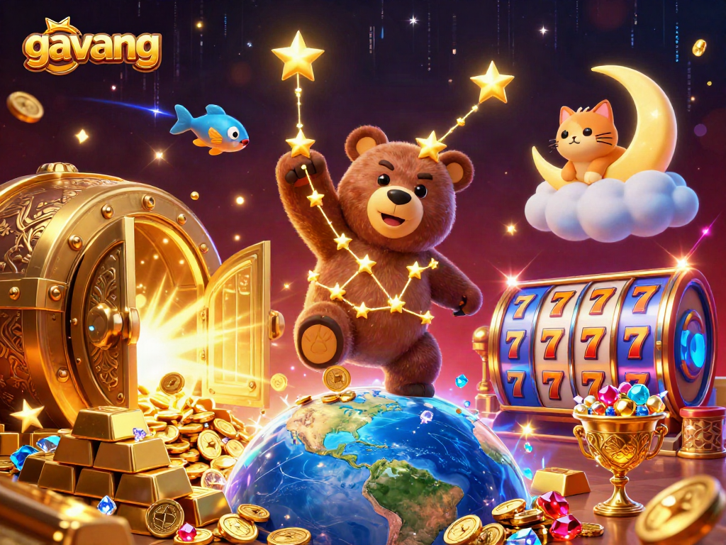 Play exciting slots and win with Gavang's vibrant casino illustration featuring a constellation bear!