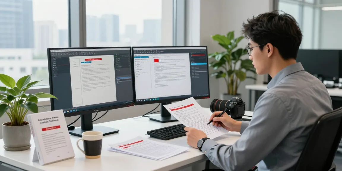 Professional analyzing document fraud detection processes in a modern office environment.