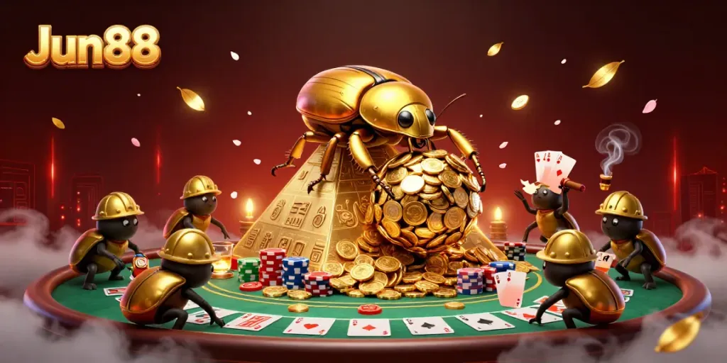 Engage in thrilling betting at Jun88, showcasing a vibrant 3D casino scene full of adventure.